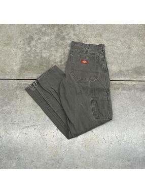 vintage dickies olive green relaxed baggy fit dungaree cargo pants size 34 x 32